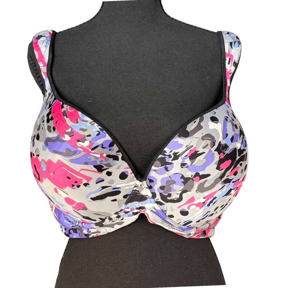 Ashley Stewart Butterfly Bra 42DD Pink Purple Abstract Print Underwire Support